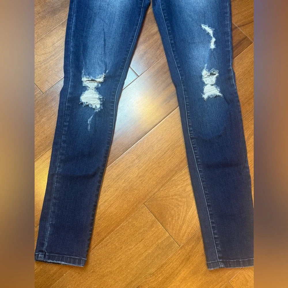 KANCAN Women's Blue Distressed Skinny Jeans